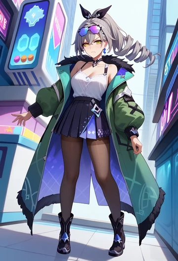 star rail,silver wolf,winter,student uniform,duffle coat  - AI generated anime art